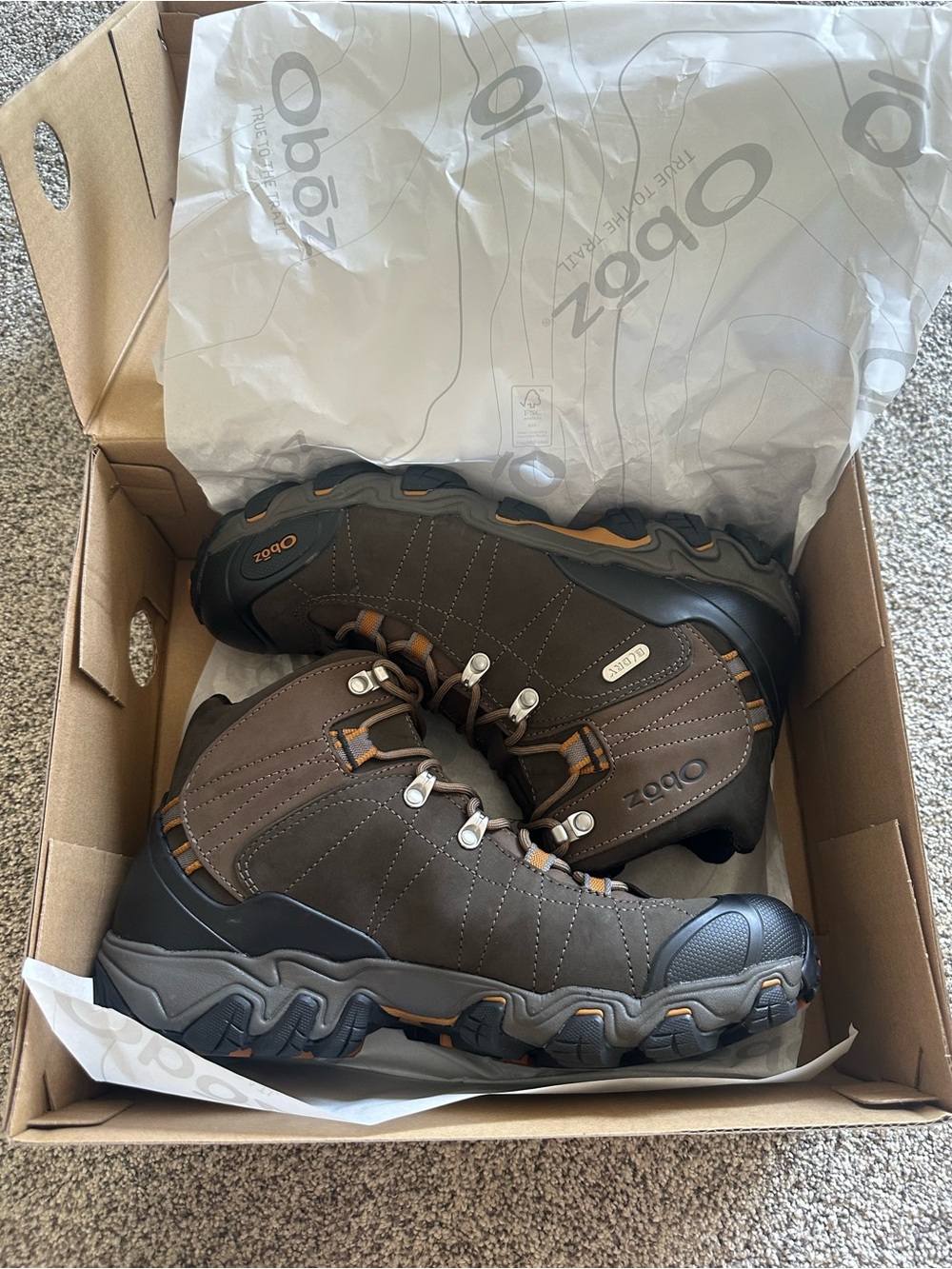 OBOZ New In Box Men's “Bridger Mid”Waterproof Hiking Boots Sz. 10.5 Wide